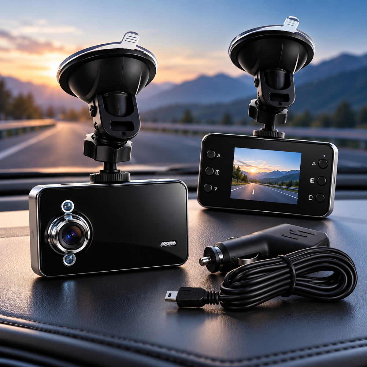 Cameră Auto DVR Full HD 1080P cu Ecran LCD, Suport cu Ventuză și Alimentare Auto