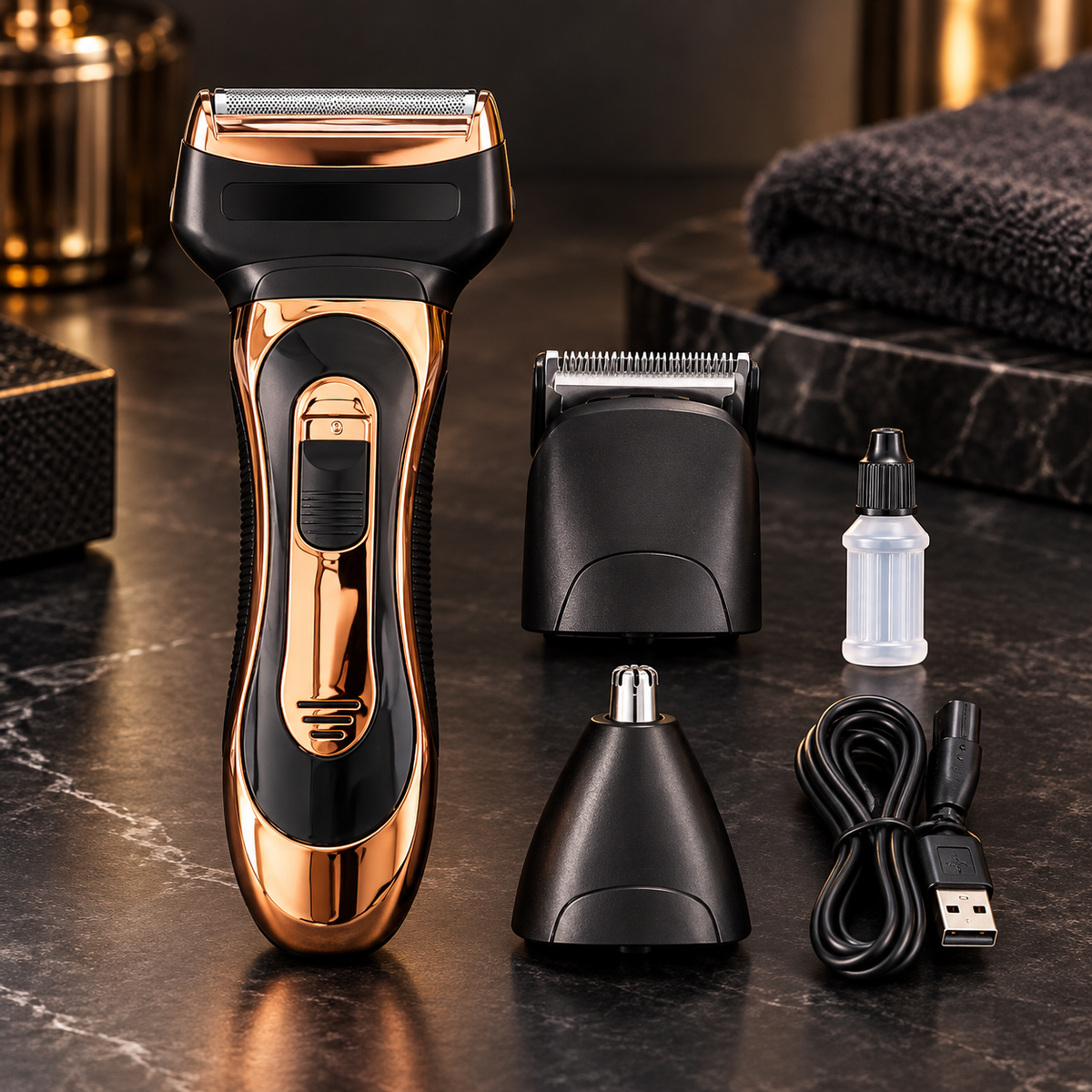 Aparat de Ras Electric 3 în 1 pentru Bărbați, cu Trimmer, Accesoriu pentru Nas și Încărcare USB