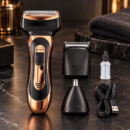 Aparat de Ras Electric 3 în 1 pentru Bărbați, cu Trimmer, Accesoriu pentru Nas și Încărcare USB